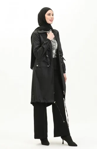 Shirred waist Trench Coat 61331-01 Black 61331-01