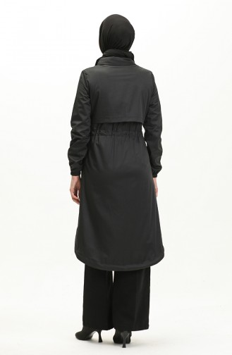 Shirred waist Trench Coat 61331-01 Black 61331-01