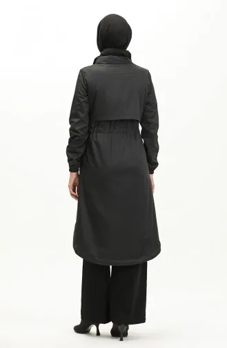 Shirred waist Trench Coat 61331-01 Black 61331-01