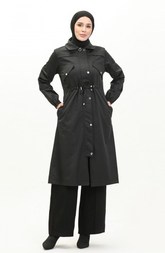 Trenchcoat Met Geplooide Taille 61350-01 Zwart 61350-01