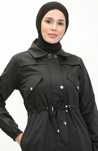 Trenchcoat Met Geplooide Taille 61350-01 Zwart 61350-01