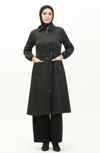 Trenchcoat mit Kordelzug an der Taille 61351-01 Schwarz 61351-01