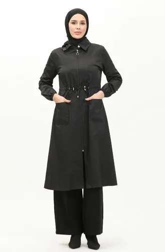 Trenchcoat Met Geplooide Taille 61351-01 Zwart 61351-01