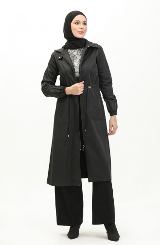 Trenchcoat Met Geplooide Taille 61351-01 Zwart 61351-01