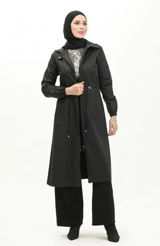 Trenchcoat Met Geplooide Taille 61351-01 Zwart 61351-01