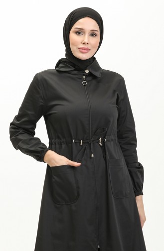 Shirred waist Trench Coat 61351-01 Black 61351-01