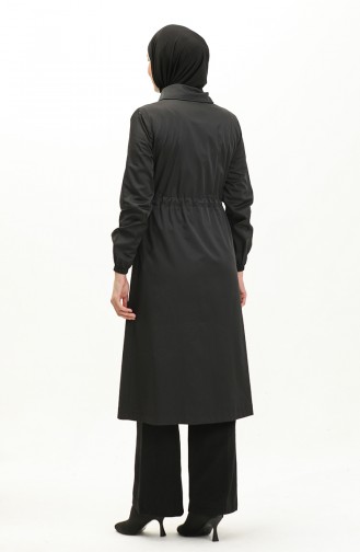 Shirred waist Trench Coat 61351-01 Black 61351-01