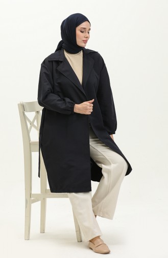 Trenchcoat Met Zak 4434-02 Marineblauw 4434-02