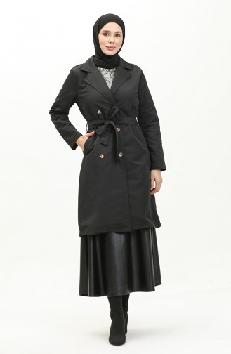 Trenchcoat Met Dubbele Rij Knopen En Kraag 4435-01 Zwart 4435-01