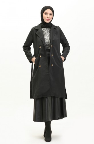 Trenchcoat Met Dubbele Rij Knopen En Kraag 4435-01 Zwart 4435-01