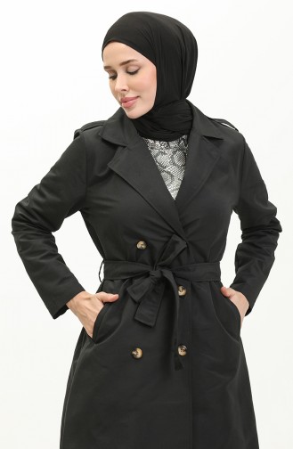 Trenchcoat Met Dubbele Rij Knopen En Kraag 4435-01 Zwart 4435-01