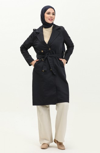 Zweireihiger Trenchcoat mit Kragen 4435-02 Marineblau 4435-02