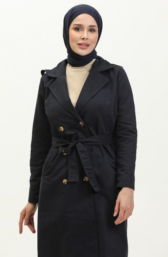 Trenchcoat Met Dubbele Rij Knopen En Kraag 4435-02 Marineblauw 4435-02