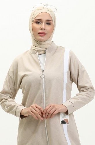 Gestreifter Trainingsanzug Mit Reißverschluss 3035-03 Beige 3035-03