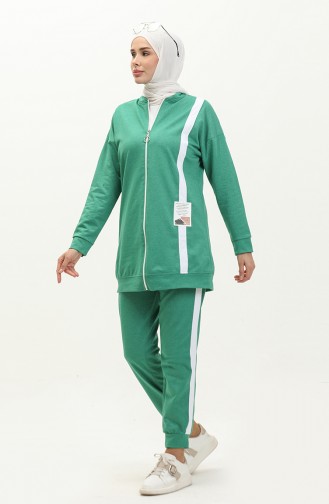 Striped Zippered Tracksuit Set 3035-04 Green 3035-04