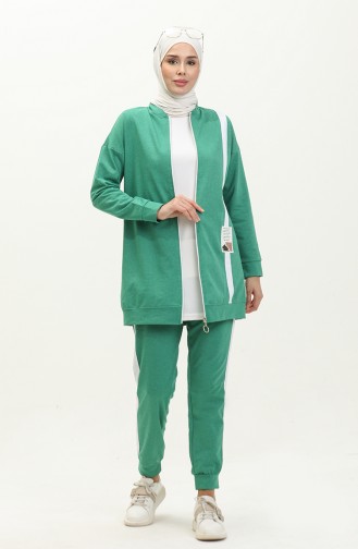 Striped Zippered Tracksuit Set 3035-04 Green 3035-04
