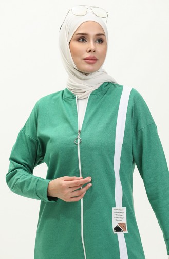 Striped Zippered Tracksuit Set 3035-04 Green 3035-04