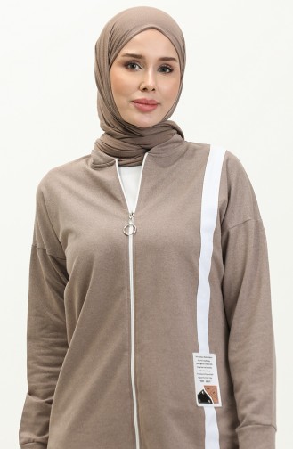 Striped Zippered Tracksuit Set 3035-06 Milky Coffee 3035-06