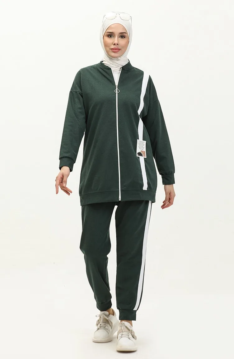 Survêtement A Fermeture A Rayure 3035-07 Nefti Vert 3035-07