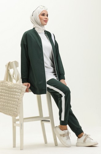 Striped Zippered Tracksuit Set 3035-07 Naphtha Green 3035-07