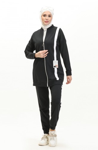 Striped Zippered Tracksuit Set 3035-08 Black 3035-08