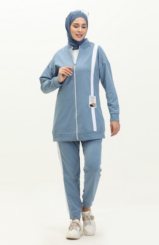 Striped Zippered Tracksuit Set 3035-10 Blue 3035-10