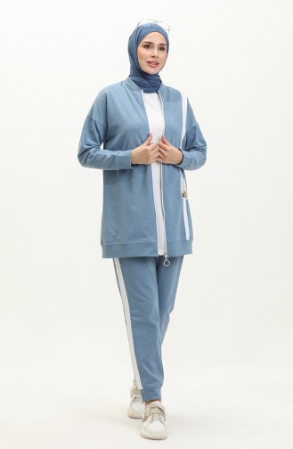 Striped Zippered Tracksuit Set 3035-10 Blue 3035-10