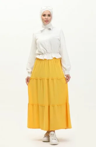 Jupe à Taille Elastique 8658-01 Moutarde Claire 8658-01