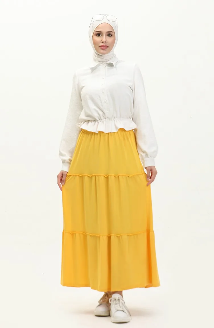 Jupe à Taille Elastique 8658-01 Moutarde Claire 8658-01