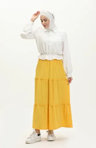 Jupe à Taille Elastique 8658-01 Moutarde Claire 8658-01