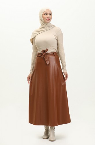 Faux Leather Flared Skirt 24k1020-01 Tan 24K1020-01