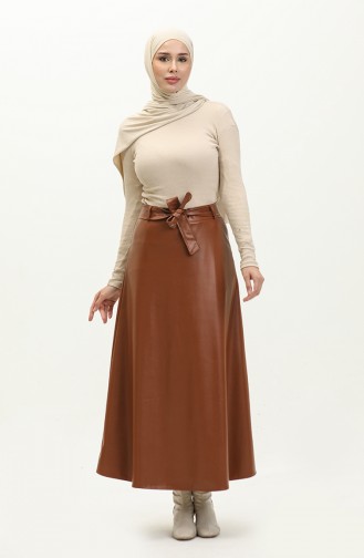Faux Leather Flared Skirt 24k1020-01 Tan 24K1020-01
