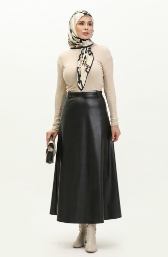 Faux Leather Flared Skirt 24k1020-02 Black 24K1020-02