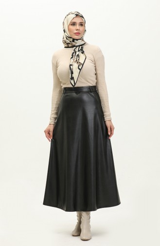 Faux Leather Flared Skirt 24k1020-02 Black 24K1020-02