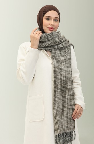 شال كتف بنقش مربع 4003-02 بني أخضر عسكري 4003-02