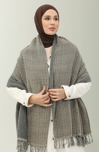 شال كتف بنقش مربع 4003-02 بني أخضر عسكري 4003-02