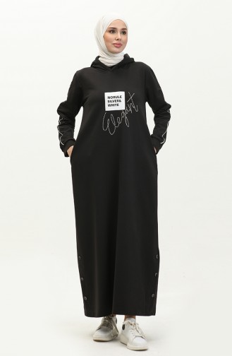 İki İplik Taş Baskılı Elbise 24K9093-02 Siyah