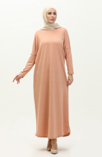 Yarasa Kol Uzun Simli Elbise 8660-01 Pudra