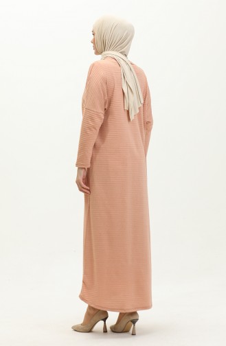 Yarasa Kol Uzun Simli Elbise 8660-01 Pudra
