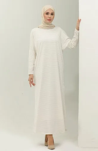 Langes Lurexkleid Mit Fledermausärmeln 8660-02 Ecru 8660-02