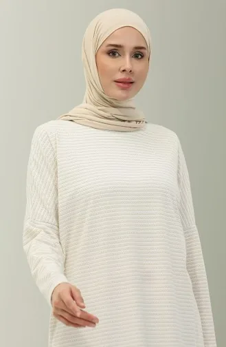 Langes Lurexkleid Mit Fledermausärmeln 8660-02 Ecru 8660-02