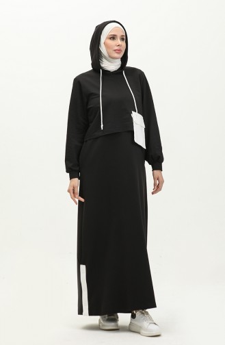 İki İplik Kapüşonlu Spor Elbise 24K9090-02 Siyah