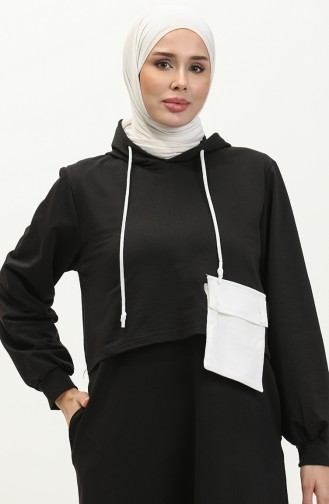 İki İplik Kapüşonlu Spor Elbise 24K9090-02 Siyah
