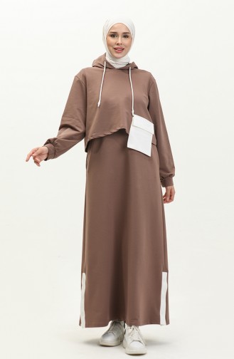 Zweifädiges Sportkleid Mit Kapuze 24K9090-03 Braun 24K9090-03
