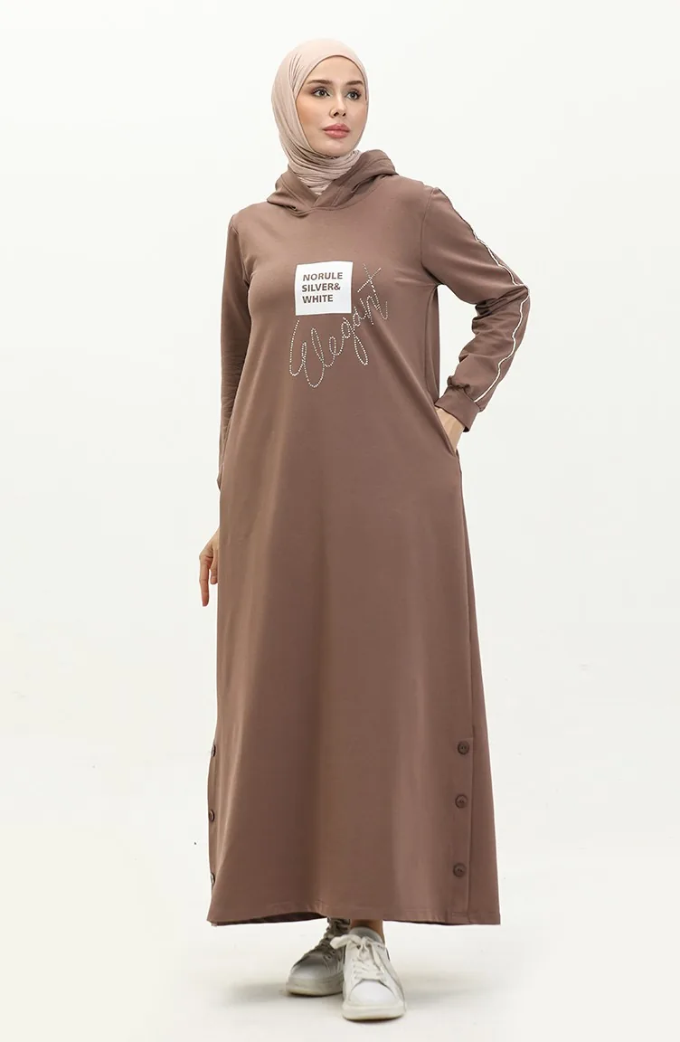 Jurk Met Twee Draads Steenprint 24K9093-01 Dark Mink 24K9093-01