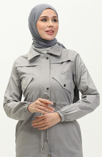 Trenchcoat Met Geplooide Taille 61350-03 Grijs 61350-03