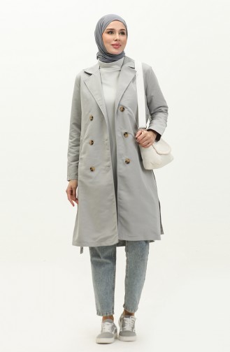 Zweireihiger Trenchcoat Mit Kragen 4435-05 Grau 4435-05