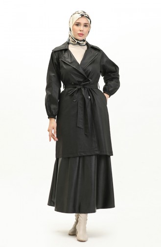 Trenchcoat Van Kunstleer Met Dubbele Knopen 24K9098-01 Zwart 24K9098-01