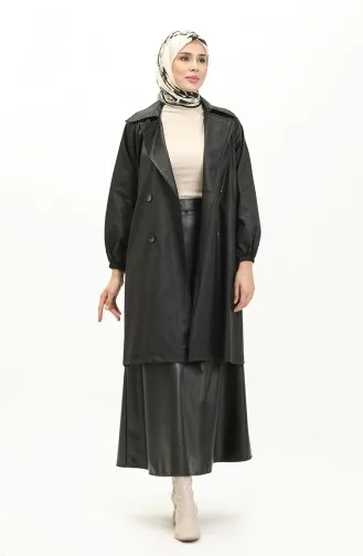 ترانشكوت جلد صناعي بأزرار 24K9098-01 أسود 24K9098-01