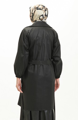 Faux Leather Double Button Trench Coat 24k9098-01 Black 24K9098-01